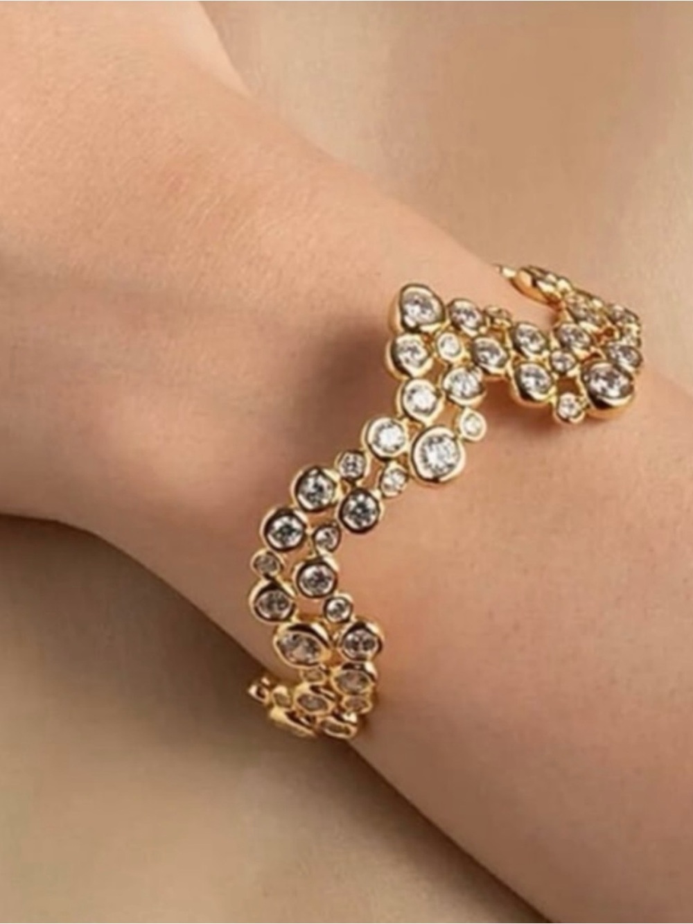 Alexis Bittar Asterales Wave Cuff Bracelet Gold Bubble Clear CZ AU21